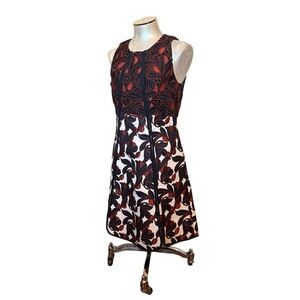 Ann Taylor Floral Dress Brown/ Black/Terracotta Embroidered /Piping Detail 8